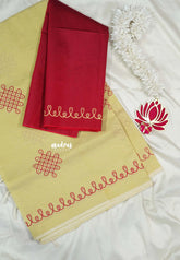 Butter yellow - Oviyam - Madras Margazhi Special Handblock kolam Printed Bamboo Cotton Double Blouse Combo