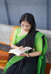 Ambuja Border khadi black with green - Madras Sarees