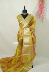 Dual shade Yellow - Kushboo - Banarasi Tissue silk saree with tissue border