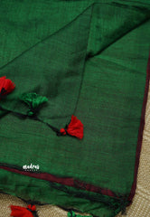 khadi contrast pallu Maroon with Green - Shruti - Madras Sarees