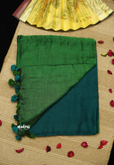 khadi contrast pallu Cyan Blue with green pallu - Shruti - Madras Sarees