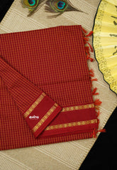Vintage Gadwal silkcotton Dark red - Madras Sarees