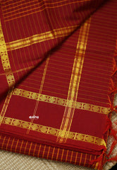 Vintage Gadwal silkcotton Dark red - Madras Sarees