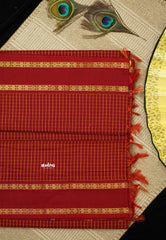 Vintage Gadwal silkcotton Dark red - Madras Sarees