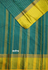 Deep green with yellow - Arani semi silk saree with weaving plus buttas - Best for Regular Wear | Temple visit