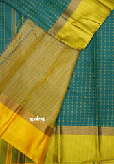 Deep green with yellow - Arani semi silk saree with weaving plus buttas - Best for Regular Wear | Temple visit