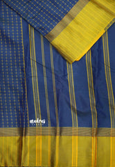 Shadow Blue with Greenish Yellow - Arani semi silk saree with weaving plus buttas - Best for Regular Wear | Temple visit