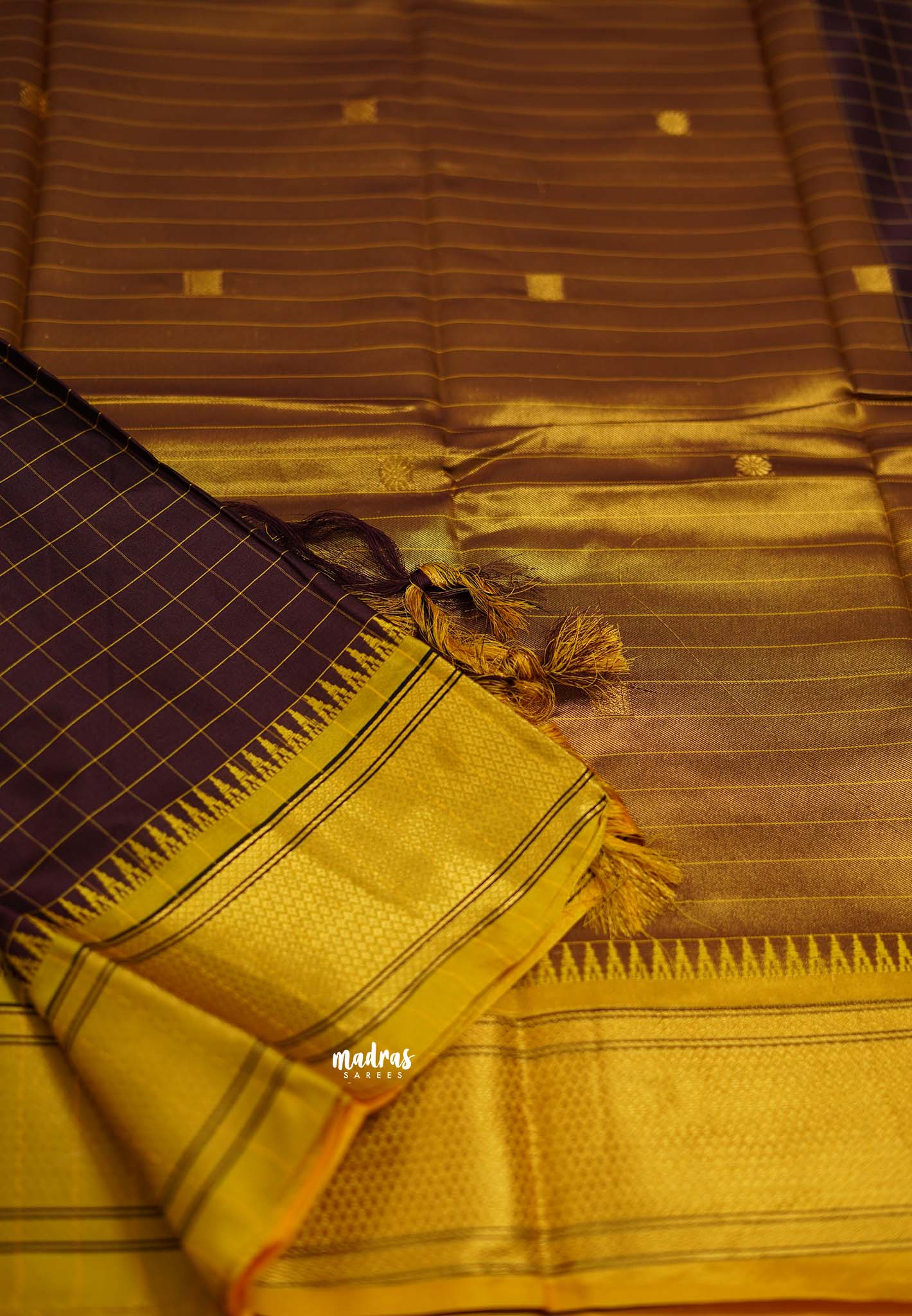 Sico Gadwal checks Brown with yellow border - Madras Sarees