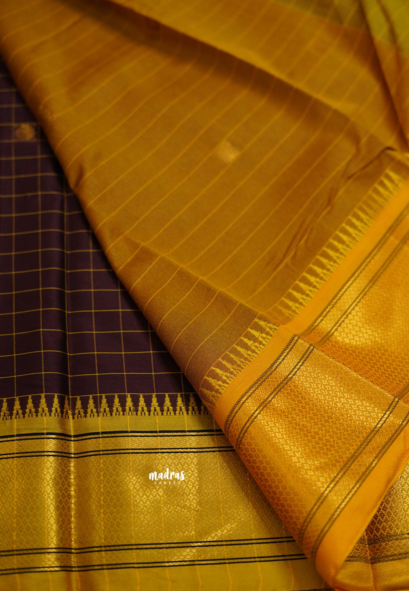 Sico Gadwal checks Brown with yellow border - Madras Sarees