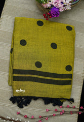 Polka dots Khadi Mehandi green - Actress Suhasini saree - Madras Sarees