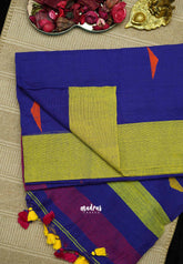 Khadi linen Mukkonam Buttas MS Blue - Madras Sarees