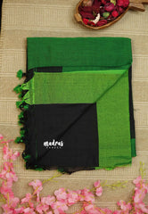 Ambuja Border khadi black with green - Madras Sarees