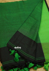 Ambuja Border khadi black with green - Madras Sarees