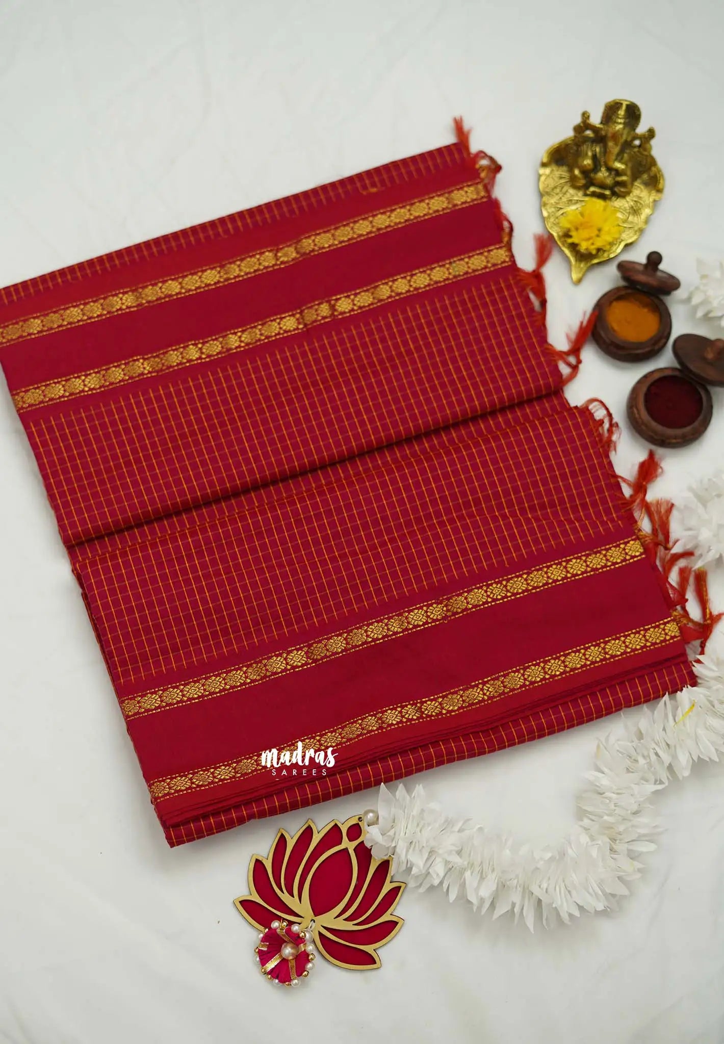 Vintage Gadwal silkcotton Reddish pink - Madras Sarees
