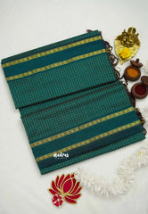 Vintage Gadwal silkcotton Teal Green - Madras Sarees