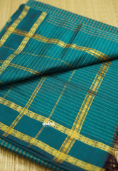 Vintage Gadwal silkcotton Teal Green - Madras Sarees