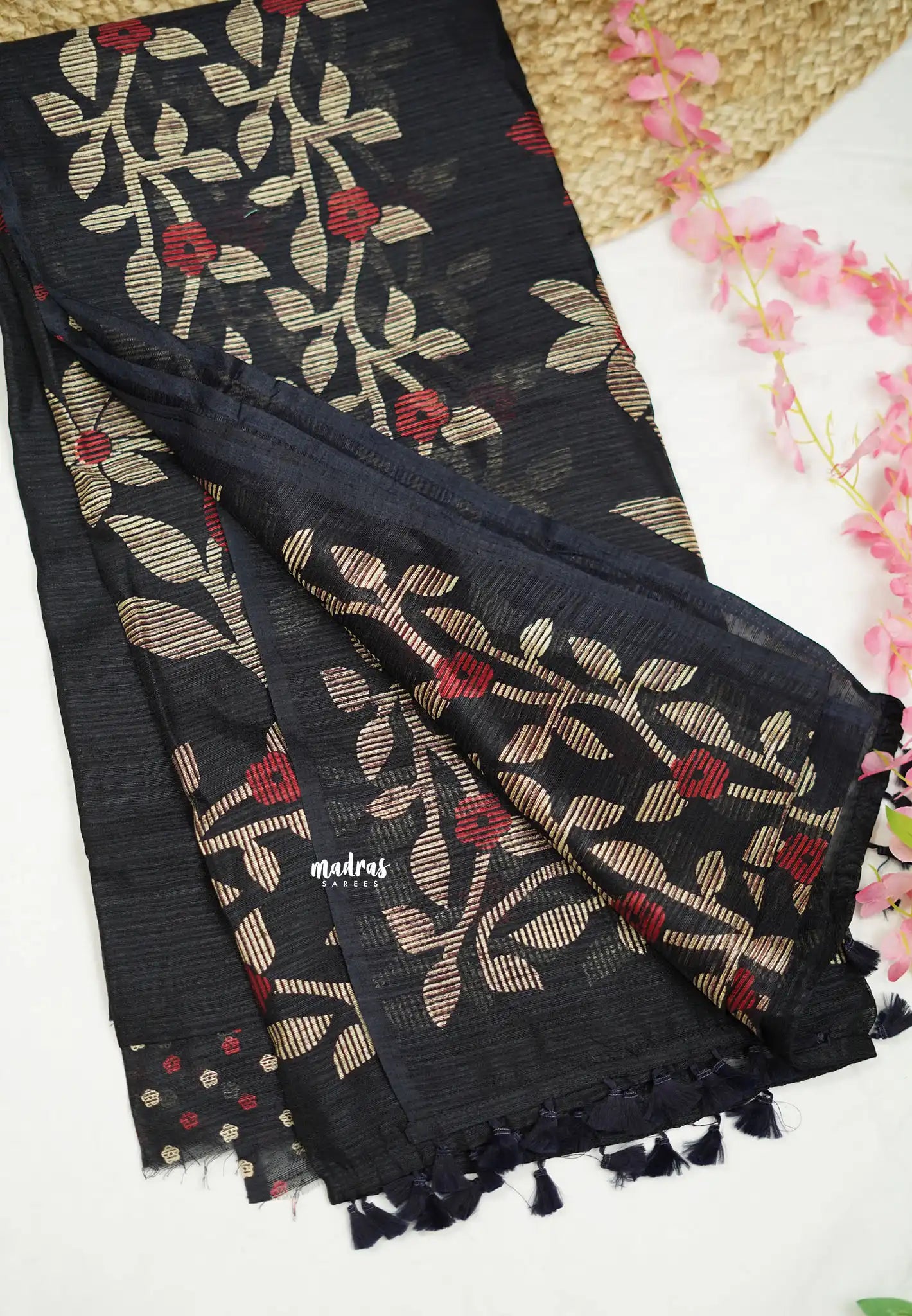 Jasmine Fancy Jute deep blue - Madras Sarees