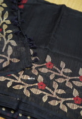 Jasmine Fancy Jute deep blue - Madras Sarees