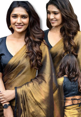 Gold Tissue khadi with black skirt border - Vani Bhojan saree - Madras Sarees