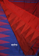 Maheswari - Temple border MS Blue Cotton silk - Madras Sarees