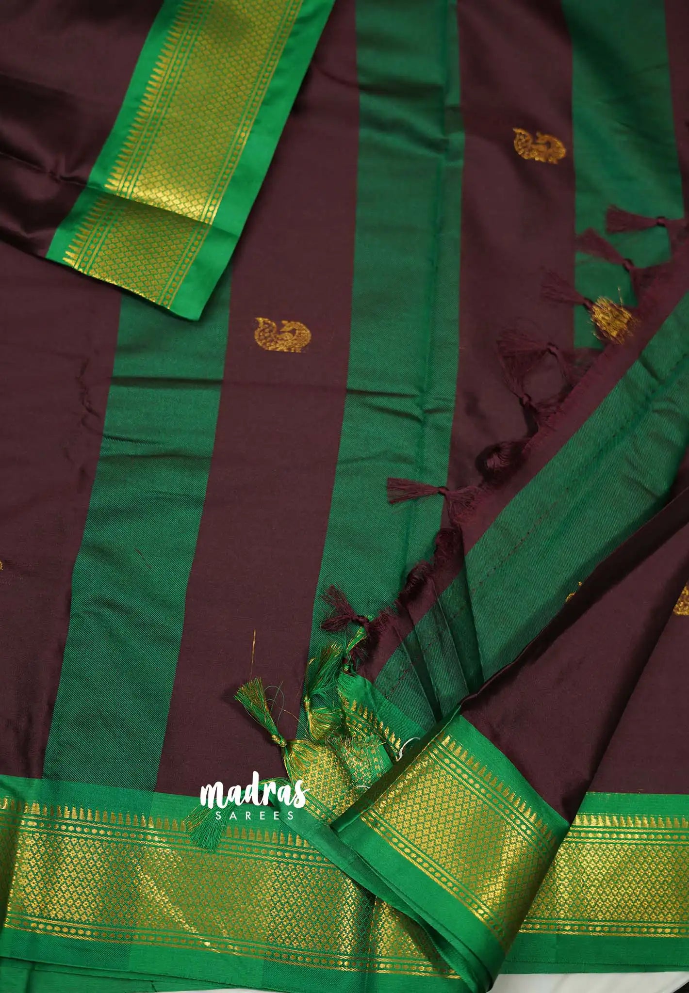 Sico Gadwal brown with green border - Madras Sarees