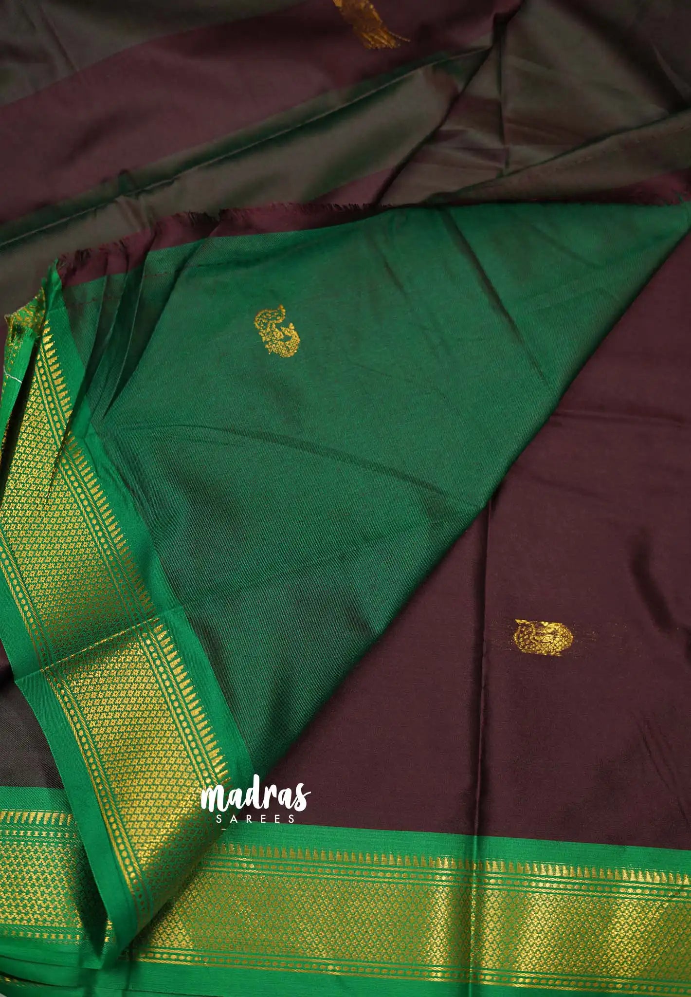 Sico Gadwal brown with green border - Madras Sarees