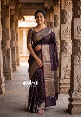 Dark Chocolate Brown - Kanimozhi - Soft Silk Saree Traditional Zari Border with Buttas - Best for Wedding Functions