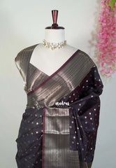 Dark Chocolate Brown - Kanimozhi - Soft Silk Saree Traditional Zari Border with Buttas - Best for Wedding Functions