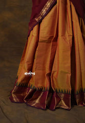 Dual Shade Golden Mustard with Maroon - Karthigai Silk Cotton Pavadai Thavani / Half saree Set - Unstitched - Devasena - Perfect for Festive Functions