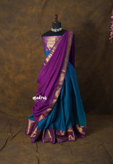 Dual Shade Teal with Purple - Karthigai Silk Cotton Pavadai Thavani / Half saree Set - Unstitched - Devasena - Perfect for Festive Functions