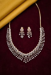 Moksha - Pure Silver Diamond Necklace Set with Matching Earrings | Real Gold Finish | Designer Bridal Jewellery for Women