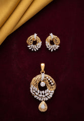 Moksha - Pure Silver Diamond Pendant Set with Real Gold Finish | Designer Pendant & Earrings for Women