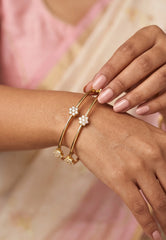 Moksha - Pure Silver Diamond Bangle with Real Gold Finish Floral Design | Designer Women's Bangle