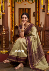 Dry Elachi Green - Sico Gadwal Semi Silk Checks with Rettapet Rudraksham Border - Best for Wedding Functions