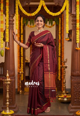 Dual Shade Reddish Maroon - Kanimozhi - Soft Silk Saree with Skirt Border - Best for Function Wear