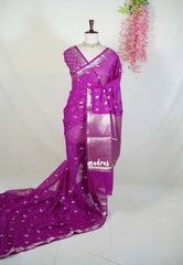 Magenta Glow - Durga - Banarasi Soft Katan Silk with Zari Weaving Border and Buttas - Perfect for Wedding Functions