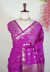 Magenta Glow - Durga - Banarasi Soft Katan Silk with Zari Weaving Border and Buttas - Perfect for Wedding Functions