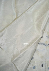 Creamy Ivory Beige - Durga - Banarasi Muslin Silk Thread Weaving Body with Silver Zari Border - Perfect for Pooja Wear | Diwali Function