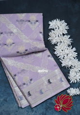 Pastel Lavender - Durga - Banarasi Muslin Silk Thread Weaving Body with Silver Zari Border - Perfect for Pooja Wear | Diwali Function