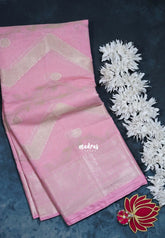 Rose Petal Pink - Durga - Banarasi Muslin Silk Thread Weaving Body with Silver Zari Border - Perfect for Pooja Wear | Diwali Function