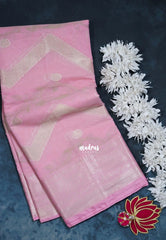 Rose Petal Pink - Durga - Banarasi Muslin Silk Thread Weaving Body with Silver Zari Border - Perfect for Pooja Wear | Diwali Function