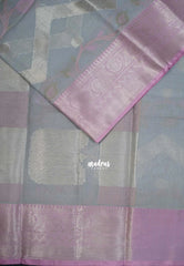 Pastel Bluish Grey - Durga - Banarasi Muslin Silk Thread Weaving Body with Silver Zari Border - Perfect for Pooja Wear | Diwali Function
