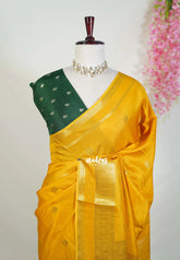 Turmeric Yellow - Durga - Banarasi Premium Viscose Silk with Traditinal Border and Buttas - Best for Wedding Functions