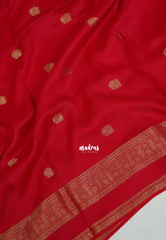 Tomato Red - Durga - Banarasi Premium Viscose Silk with Peacock Border and Buttas - Best for Wedding Functions