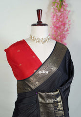 Classic Black - Durga - Banarasi Premium Viscose Silk Vairaoosi Weaving with Traditional Ambari Yanai Border- Best for Wedding Functions