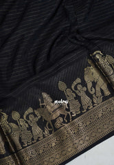 Classic Black - Durga - Banarasi Premium Viscose Silk Vairaoosi Weaving with Traditional Ambari Yanai Border- Best for Wedding Functions