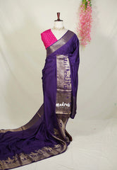 Jamun Purple - Durga - Banarasi Premium Viscose Silk Vairaoosi Weaving with Traditional Ambari Yanai Border- Best for Wedding Functions