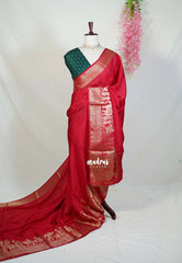 Tomato Red - Durga - Banarasi Premium Viscose Silk Vairaoosi Weaving with Traditional Ambari Yanai Border- Best for Wedding Functions
