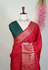 Tomato Red - Durga - Banarasi Premium Viscose Silk Vairaoosi Weaving with Traditional Ambari Yanai Border- Best for Wedding Functions