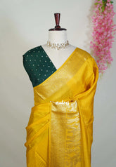 Turmeric Yellow - Durga - Banarasi Premium Viscose Silk Vairaoosi Weaving with Traditional Ambari Yanai Border- Best for Wedding Functions
